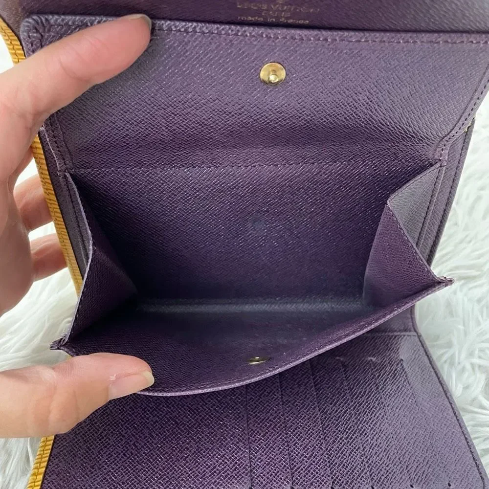 LOUIS VUITTON Trifold‎ Snap Yellow Leather Epi Wallet, Purple Lined